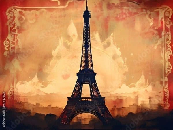 Obraz 빈티지 우표 스타일 파리 에펠탑