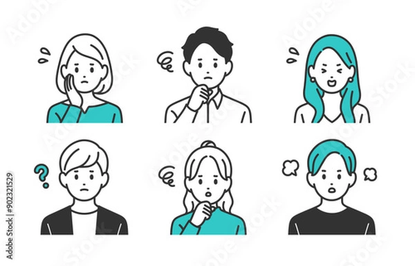 Obraz ネガティブな若い男女の上半身セット【人物ベクターイラスト素材】