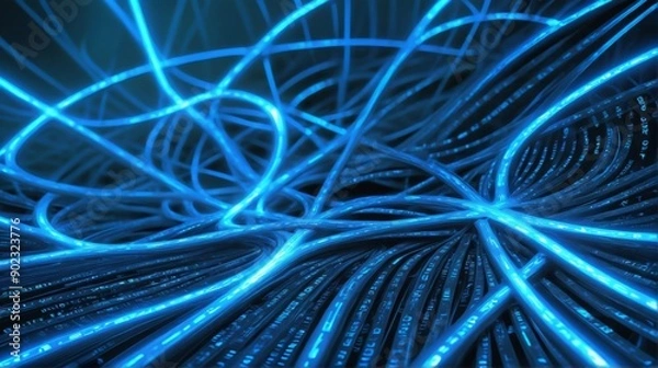 Fototapeta Close-up network blue lines numbers are arranged radial Abstract