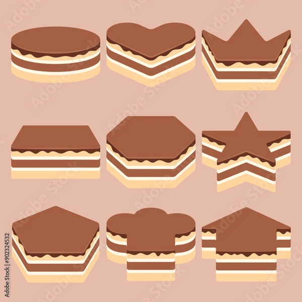 Obraz Set Chocolate Layer Cake in Many Shape Illustration Element Collection.