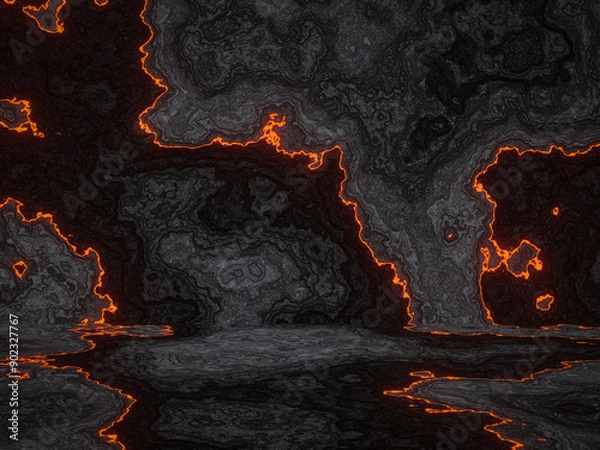 Fototapeta Black volcanic lava rock background. Coolled igneous stone.