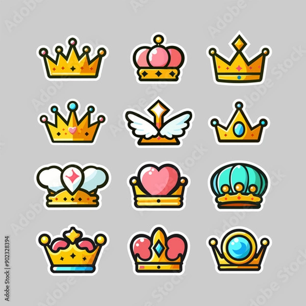 Obraz Assets of crown king icon using flat style