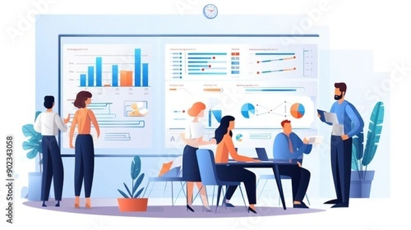 Obraz A female financial advisor is engaged in a consultation with her team, 