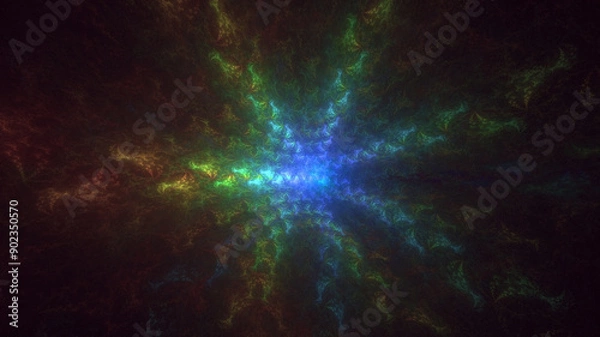 Fototapeta 3D rendering abstract blue technology fractal background. Its not AI Generatd illustration.