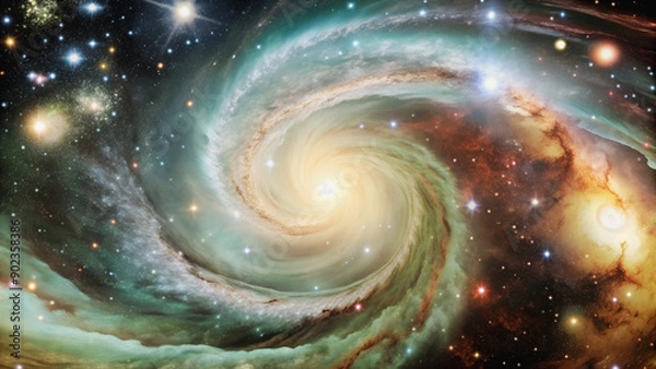 Fototapeta Swirling gases in a colorful cosmic nebula, deep space.