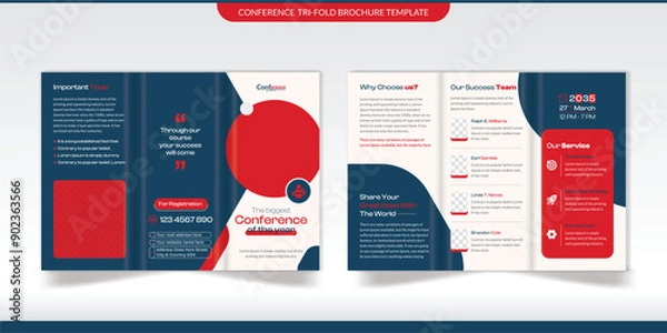 Obraz Conference trifold brochure template design, minimal corporate event trifold brochure template