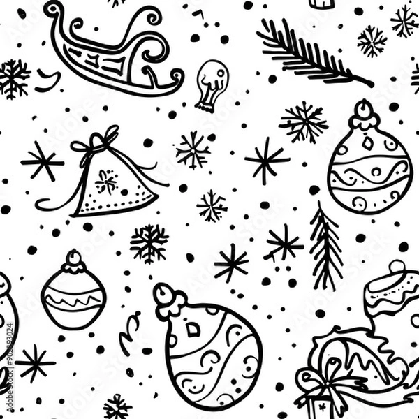 Fototapeta 2D illustrated New Year card in a cute graphic style seamless pattern.