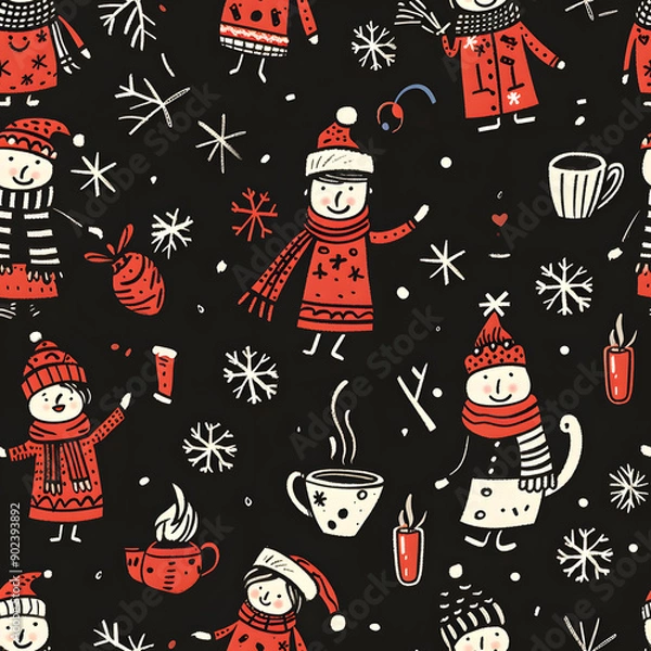 Fototapeta 2D illustrated New Year card in a cute graphic style seamless pattern.