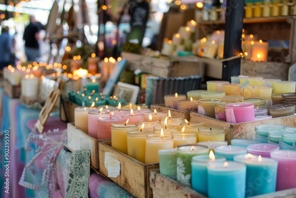 Fototapeta Assortment of Colorful Candles at a Market Stall