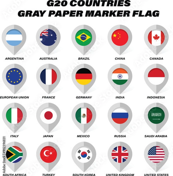 Fototapeta G20 Countries Flag Marker