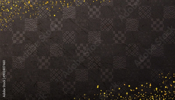 Fototapeta 黒い和柄 和紙の背景