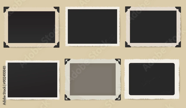Fototapeta Photo frames vector set. Colorful scotch tape strips. Photos with scotch strips. Frames collection.