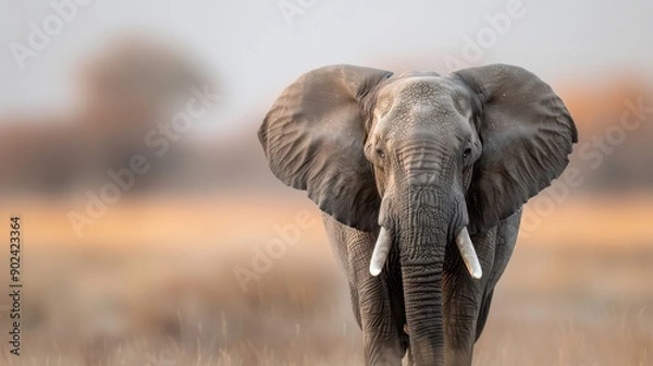 Fototapeta A close-up portrait of an African elephant with wise eyes.