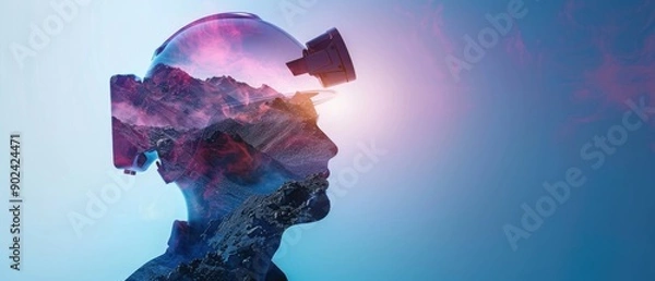 Obraz Mine coal industry, miner engineering project devotion with double exposure design. Blue color background with sunlight, mining industrial