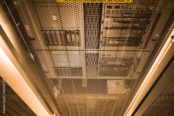 Obraz computer server in rack with gold light close up