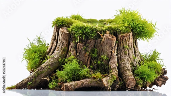 Fototapeta Green moss on a rotten tree stump