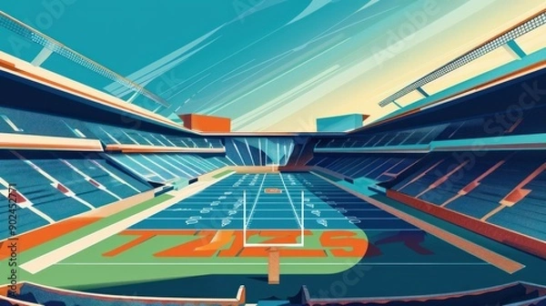 Fototapeta American football field in high angle view. Imaginative vector illustration.