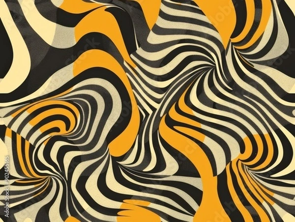 Fototapeta A seamless black and white floral pattern with a vintage, geometric design featuring swirling waves and zebra-like stripes, ideal for wallpaper or textile decoration