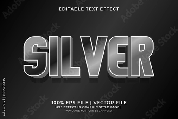 Fototapeta 3D Silver Text effect editable vector