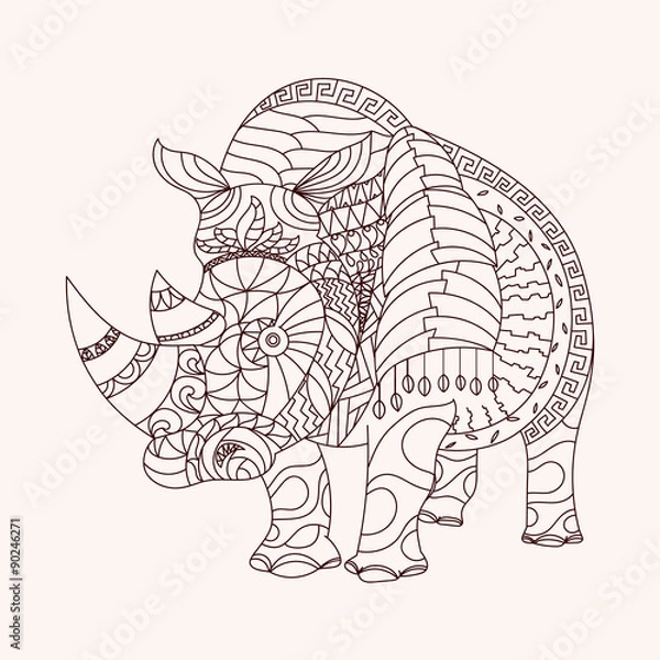 Obraz Wzorzysty styl zentangle nosorożca. Ilustracja wektorowa EPS 10