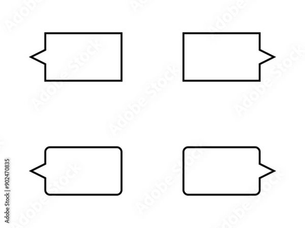 Obraz ミニマルな長方形吹き出しセットB：カクカク横付き黒線
