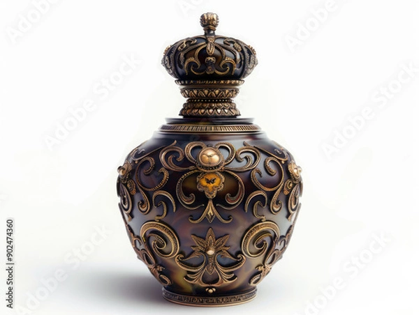 Fototapeta Sophisticated Vintage Perfume Bottle with Ornate Design on White