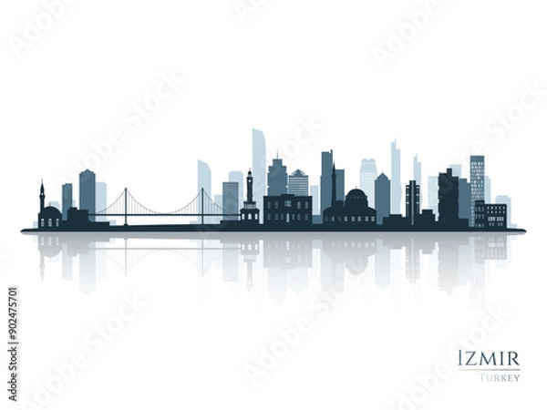 Obraz Izmir skyline silhouette with reflection. Landscape Izmir, Turkey. Vector illustration.