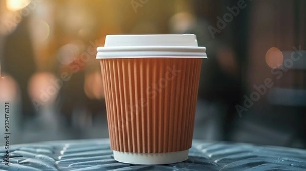 Obraz A single takeaway coffee cup on a wooden table