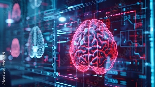Obraz Conceptual Analysis of Human Brain Health with Advanced Medical Technology Elements for Data Visualization
