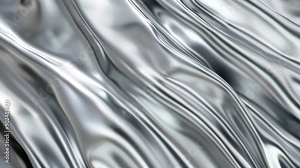 Fototapeta Abstract Silver Fabric Texture with Smooth, Flowing Drapes