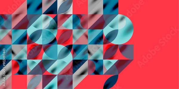Fototapeta Triangles, round triangles and circles techno art. Vector Illustration For Wallpaper, Banner, Background, Card, Book Illustration, landing page