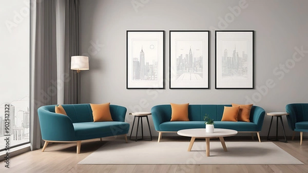 Fototapeta frame mockup in boho interior with sofa and table
,