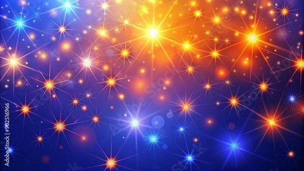 Obraz Cosmic Starry Sky with Bright Glowing Stars, Digital Art, Abstract Background, Blue and Orange Colors, Stars, Galaxy, Space