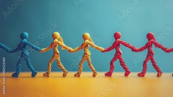 Obraz Teamwork, helping the team climb the mountain, helping each other to achieve joint success.