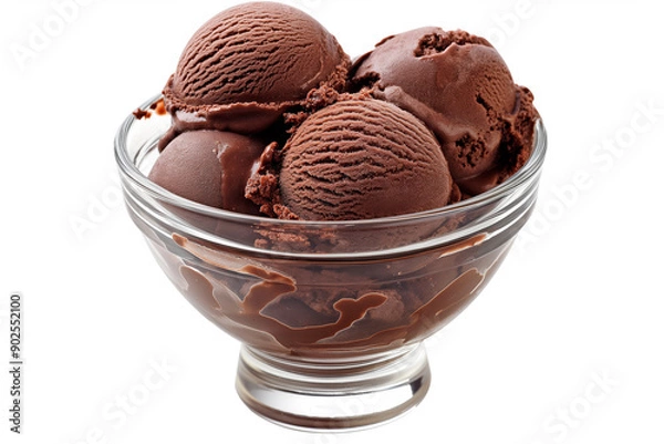 Obraz chocolate ice cream in glass bowl on white background