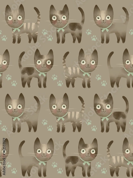 Fototapeta seamless pattern with cute cats