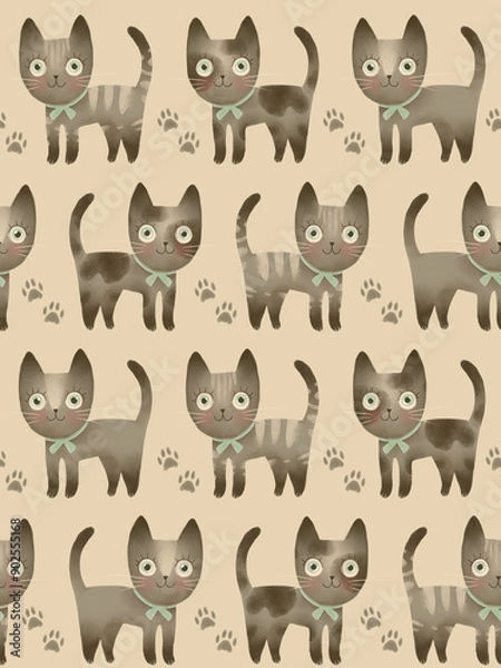 Obraz cute seamless pattern with cute cats and paws