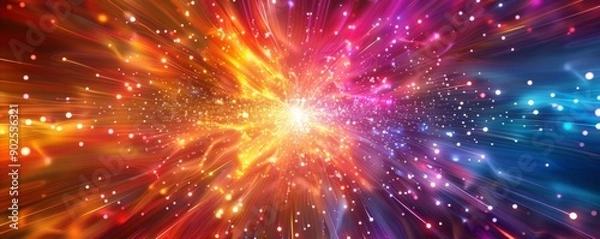 Fototapeta あらゆる方向に光が放射される鮮やかでカラフルな背景