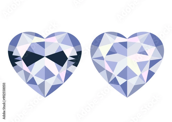 Fototapeta Heart shaped diamond with and without bow tie effect. Flat vector illustration