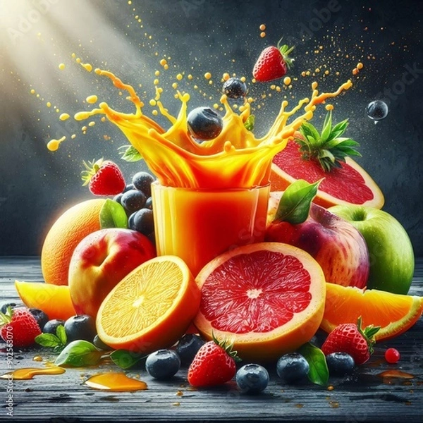Fototapeta Splashes of Fresh Fruit Juice