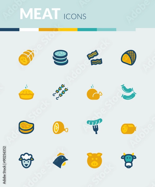 Fototapeta Meat  colorful flat icons