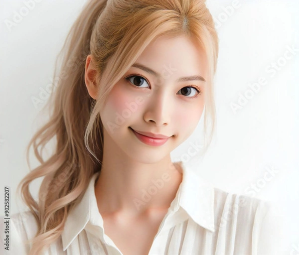 Fototapeta 白いブラウスの美女