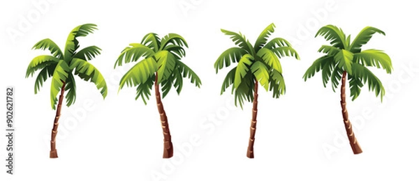 Fototapeta Set of coconut palm tree. Vector cartoon illustration