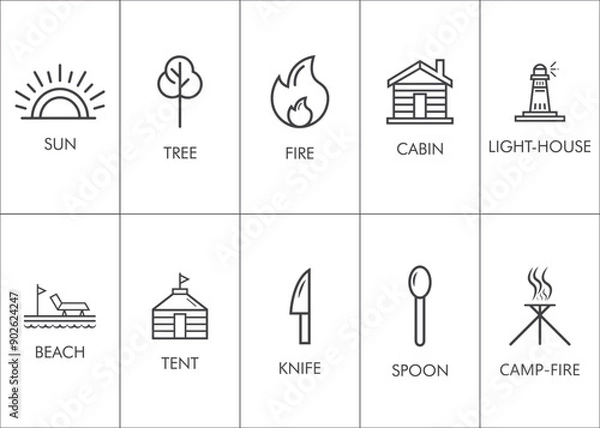 Obraz a set of icons including a fire and campfire