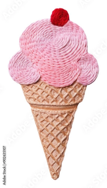 Fototapeta PNG  Cute minimal Ice cream in embroidery style dessert food strawberry.