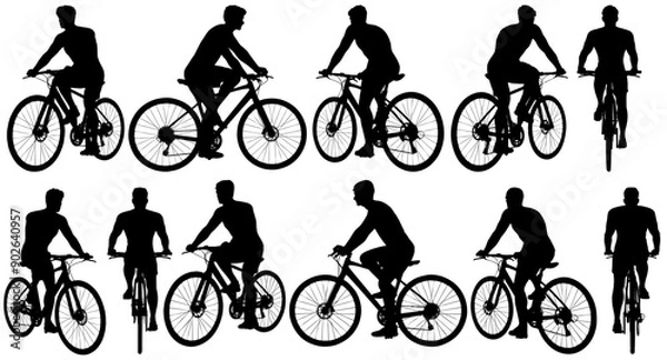 Obraz collection of different angle of silhouette male character with a bicycle, isolated vector for graphic resource