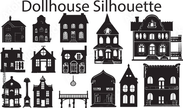 Fototapeta Elegant Dollhouse Silhouette Vector Illustrations