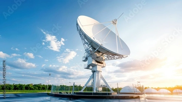 Fototapeta Panoramic view of a satellite dish network, showcasing the infrastructure behind global broadcasting technology