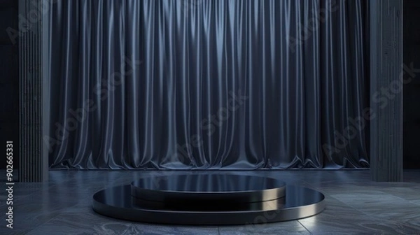 Fototapeta A black curtain hangs in front of a stage