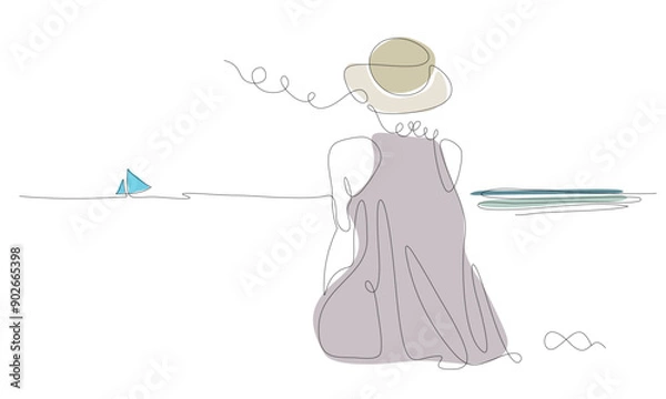 Obraz Abstract poster with minimal woman. One line drawing style